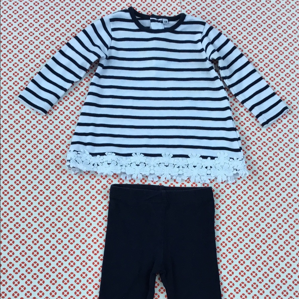 12 M baby girl B&W  strips with floral details